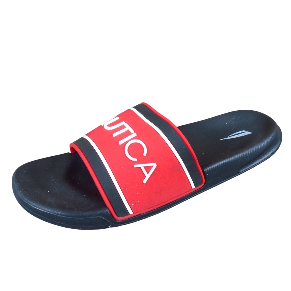Nautica‎ Cortlan Slide Boys Sandal Size 5Y Casual Pool Beach Red Black Synthetic
